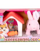 Puffy Friends Jucarie de plus interactiva Iepuras cu casuta Roz