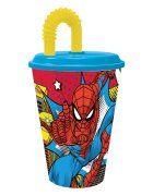Stor Pahar cu pai si capac Spiderman 430 ml