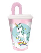 Stor Pahar cu pai si capac Unicorn 430 ml