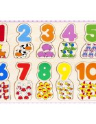 Sunman Puzzle din lemn Gasiti si conectati numerele si figurinele 20 piese