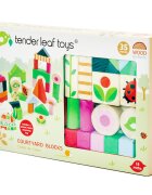 Tender Leaf Toys Cuburi din lemn cu ilustratii din gospodarie Courtyard Blocks 35 piese