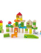 Viga Set 50 cuburi de construit din lemn Zoo