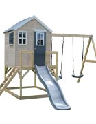 Wendi Toys Casuta de gradina cu platforma tobogan si leagan dublu Grey Lodge