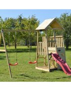 Wendi Toys Turn de joaca cu panou catarare 1 tobogan 2 leagane masuta picnic cu bancute lada nisip