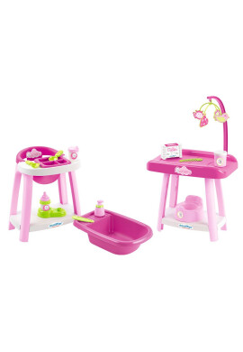 Ecoiffier Set de joaca cu scaun de masa cadita si masuta de infasat - BKid.ro