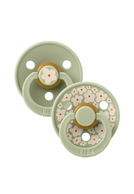 BIBS Set 2 suzete Colour Studio Collection Flower Latex tetina rotunda 0 luni+ Sage - BKid.ro