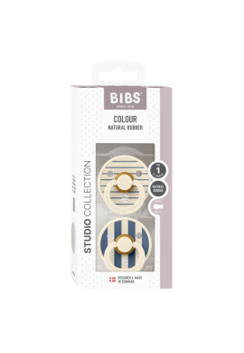 BIBS Set 2 suzete Colour Studio Collection Stripe Latex tetina rotunda 0 luni+ IvorySteel Blue - BKid.ro