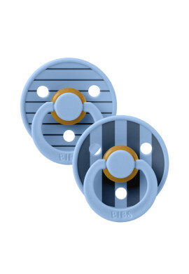 BIBS Set 2 suzete Colour Studio Collection Stripe Latex tetina rotunda 0 luni+ Sky Blue - BKid.ro
