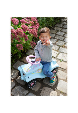 BIG Masinuta pentru copii fara pedale Bobby Car Classic Unicorn cu roti robustesezut ergonomic volan cu claxonsistem de cuplaj a unei remorci in fata si in spate de la 1 an pana la greutate maxima admisa 50 kg - BKid.ro