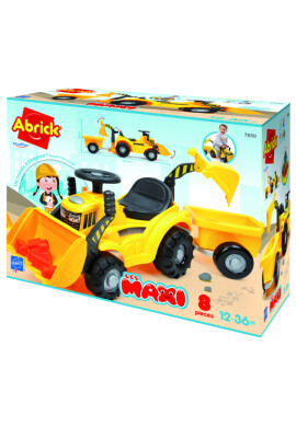 Ecoiffier Tractoras copii fara pedale 7850 Backhoe Ride on Maxi Abrick cu remorca excavator si incarcator include cuburi maxi recomandat copiilor de la 1 la 3 ani - BKid.ro
