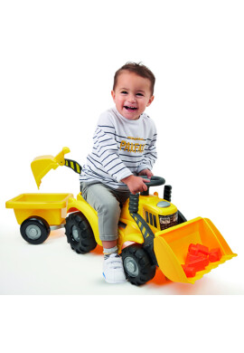 Ecoiffier Tractoras copii fara pedale 7850 Backhoe Ride on Maxi Abrick cu remorca excavator si incarcator include cuburi maxi recomandat copiilor de la 1 la 3 ani - BKid.ro