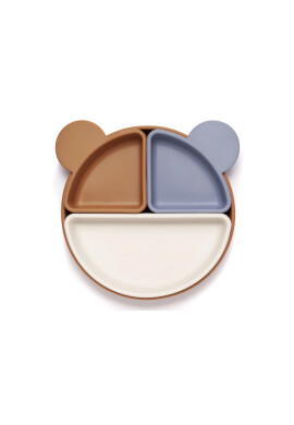 Kidnort Farfurie din silicon cu 3 compartimente detasabile Retter Brun - BKid.ro