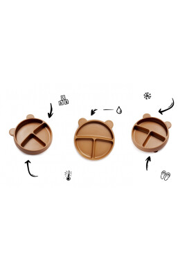 Kidnort Farfurie rotunda din silicon cu 3 compartimente si ventuza Retter Mjolk Bej - BKid.ro