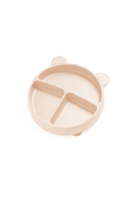 Kidnort Farfurie rotunda din silicon cu 3 compartimente si ventuza Retter Mjolk Bej - BKid.ro