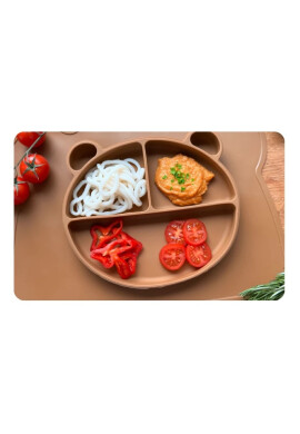 Kidnort Farfurie din silicon cu 3 compartimente si ventuza Retter Brun - BKid.ro