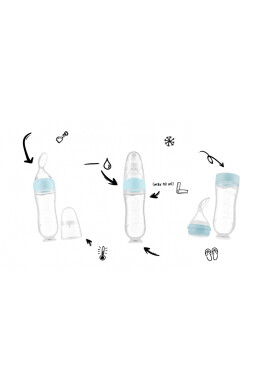Kidnort Lingurita pentru copii din silicon cu rezervor gradat 90 ml si ventuza de prindere Retter Moln Blue - BKid.ro