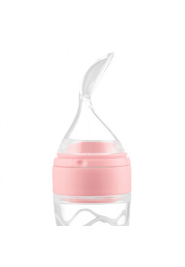 Kidnort Lingurita pentru copii din silicon cu rezervor gradat 90 ml si ventuza de prindere Retter Sommar Hjarta Pink - BKid.ro