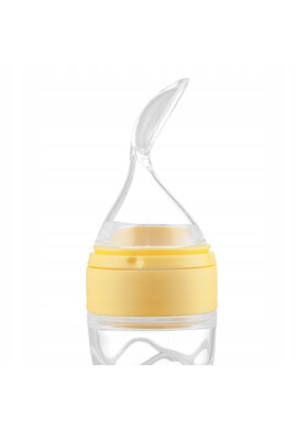 Kidnort Lingurita pentru copii din silicon cu rezervor gradat 90 ml si ventuza de prindere Retter Sommar Yellow - BKid.ro
