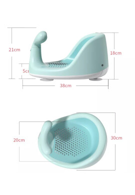 Little Mom Scaun de baie pentru bebelusi Green Whale antiderapant cu 150 orificii de aerisire baza stabila cu 4 ventuze si maner de sustinere integrat dimensiune 38 cm x 30 cm x 21 cm - BKid.ro