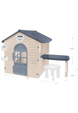 Mochtoys Casuta de joaca de exterior pentru copii cu masuta si scaunel Gri 120 x 175 x 1205 cm - BKid.ro