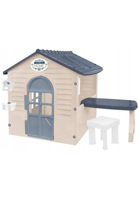 Mochtoys Casuta de joaca de exterior pentru copii cu masuta si scaunel Gri 120 x 175 x 1205 cm - BKid.ro
