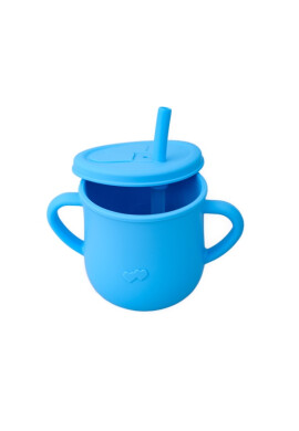 Oaki Cana din silicon cu manere si pai pentru copii 200 ml albastru - BKid.ro