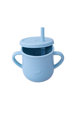 Oaki Cana din silicon cu manere si pai pentru copii 200 ml bleu - BKid.ro