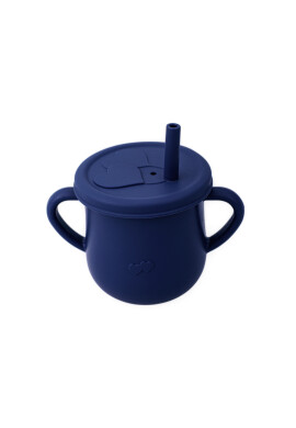 Oaki Cana din silicon cu manere si pai pentru copii 200 ml bleumarin - BKid.ro