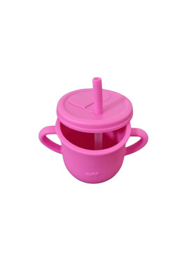 Oaki Cana din silicon cu manere si pai pentru copii 200 ml fucsia - BKid.ro