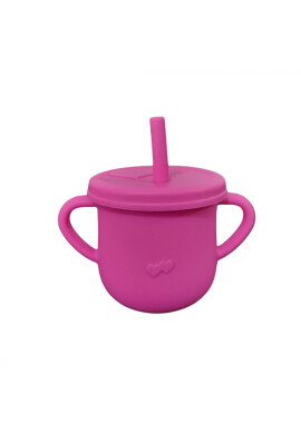 Oaki Cana din silicon cu manere si pai pentru copii 200 ml fucsia - BKid.ro