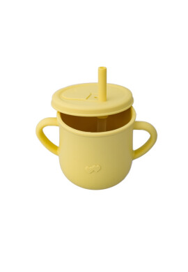 Oaki Cana din silicon cu manere si pai pentru copii 200 ml galben pal - BKid.ro