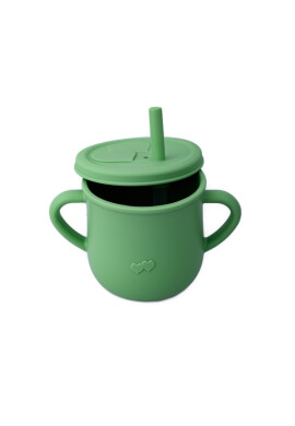 Oaki Cana din silicon cu manere si pai pentru copii 200 ml verde pal - BKid.ro