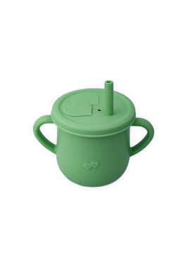 Oaki Cana din silicon cu manere si pai pentru copii 200 ml verde pal - BKid.ro