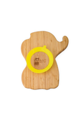 Oaki Farfurie elefant din bambus organic cu baza tip ventuza galben - BKid.ro