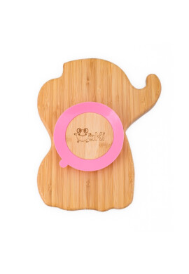 Oaki Farfurie elefant din bambus organic cu baza tip ventuza roz - BKid.ro