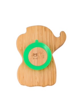 Oaki Farfurie elefant din bambus organic cu baza tip ventuza verde - BKid.ro