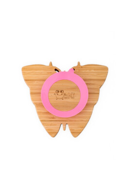 Oaki Farfurie fluturas din bambus organic cu baza tip ventuza roz - BKid.ro