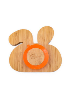 Oaki Farfurie iepuras din bambus organic cu baza tip ventuza portocaliu - BKid.ro