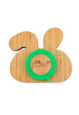 Oaki Farfurie iepuras din bambus organic cu baza tip ventuza verde - BKid.ro