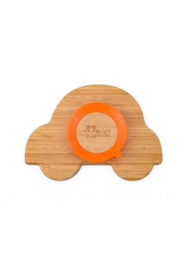 Oaki Farfurie masinuta din bambus organic cu baza tip ventuza portocaliu - BKid.ro
