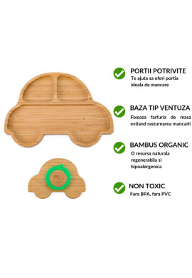 Oaki Farfurie masinuta din bambus organic cu baza tip ventuza portocaliu - BKid.ro
