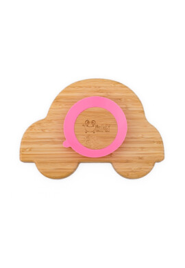 Oaki Farfurie masinuta din bambus organic cu baza tip ventuza roz - BKid.ro