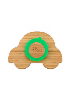 Oaki Farfurie masinuta din bambus organic cu baza tip ventuza verde - BKid.ro