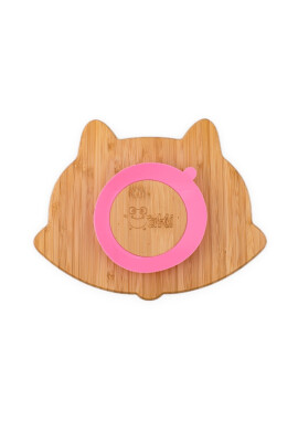 Oaki Farfurie vulpita din bambus organic cu baza tip ventuza Roz - BKid.ro