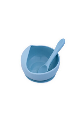 Oaki Set castron farfurie cu ventuza lingurita si capac bleu - BKid.ro