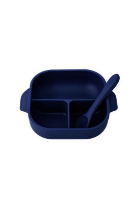 Oaki Set castron farfurie cu ventuza lingurita si capac bleumarin - BKid.ro