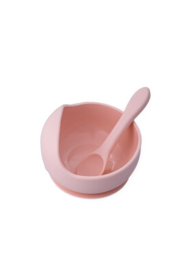 Oaki Set castron farfurie cu ventuza lingurita si capac roz pal - BKid.ro