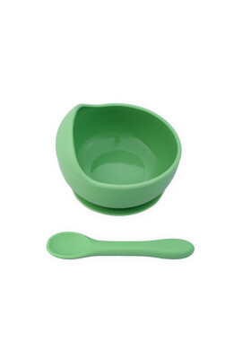 Oaki Set castron farfurie cu ventuza lingurita si capac verde pal - BKid.ro