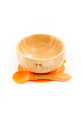 Oaki Set castron si farfurie cu lingurita pentru diversificare din bambus Elefant Portocaliu - BKid.ro