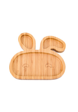 Oaki Set castron si farfurie iepuras din bambus cu lingurita pentru copii galben - BKid.ro